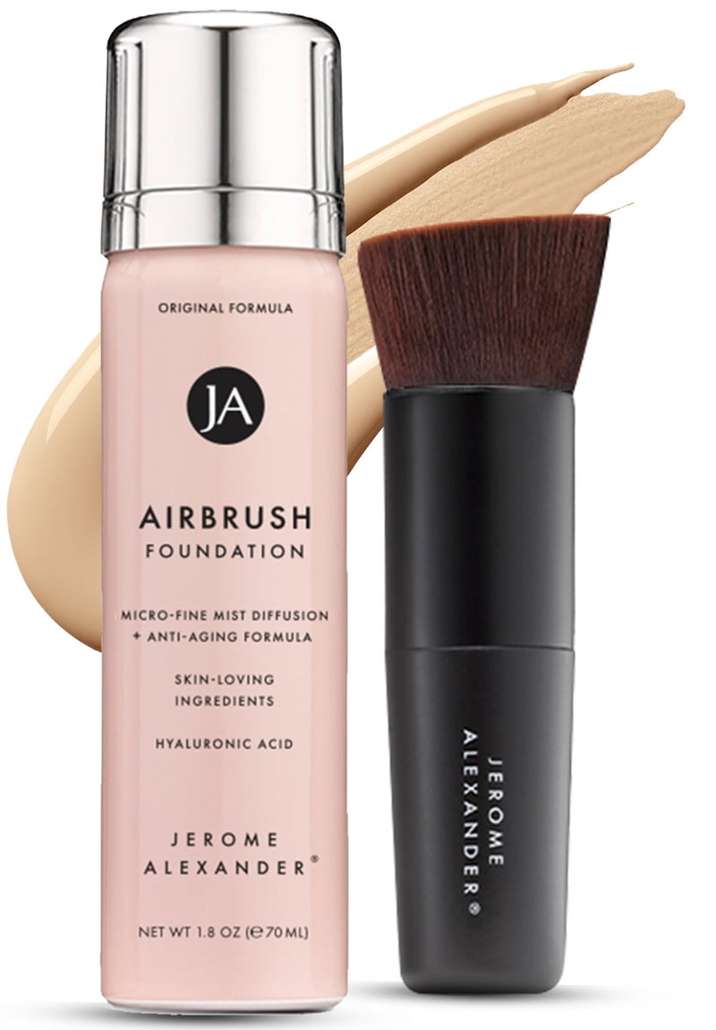 Jerome Alexander MagicMinerals AirBrush Foundation â€“ 2 Piece Set with Airbrush Foundation and Kabuki Brush - Spray Makeup with Anti-aging Ingredients for Smooth Radiant Skin - Light Medium - Image 1