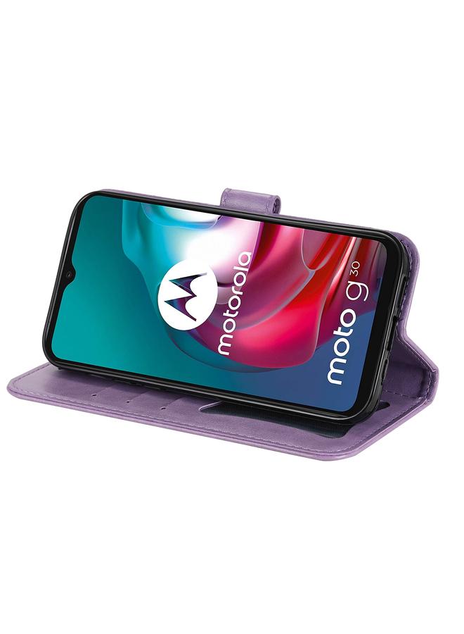 اس-توب جراب جلدي من البولي يوريثان قابل للطي أفقيًا بنقش زهور 7 بتلات مع حامل وفتحات للبطاقات ومحفظة وإطار صورة لهاتف Motorola Moto G30 / G10 / G10 Power / G20 - Image 5