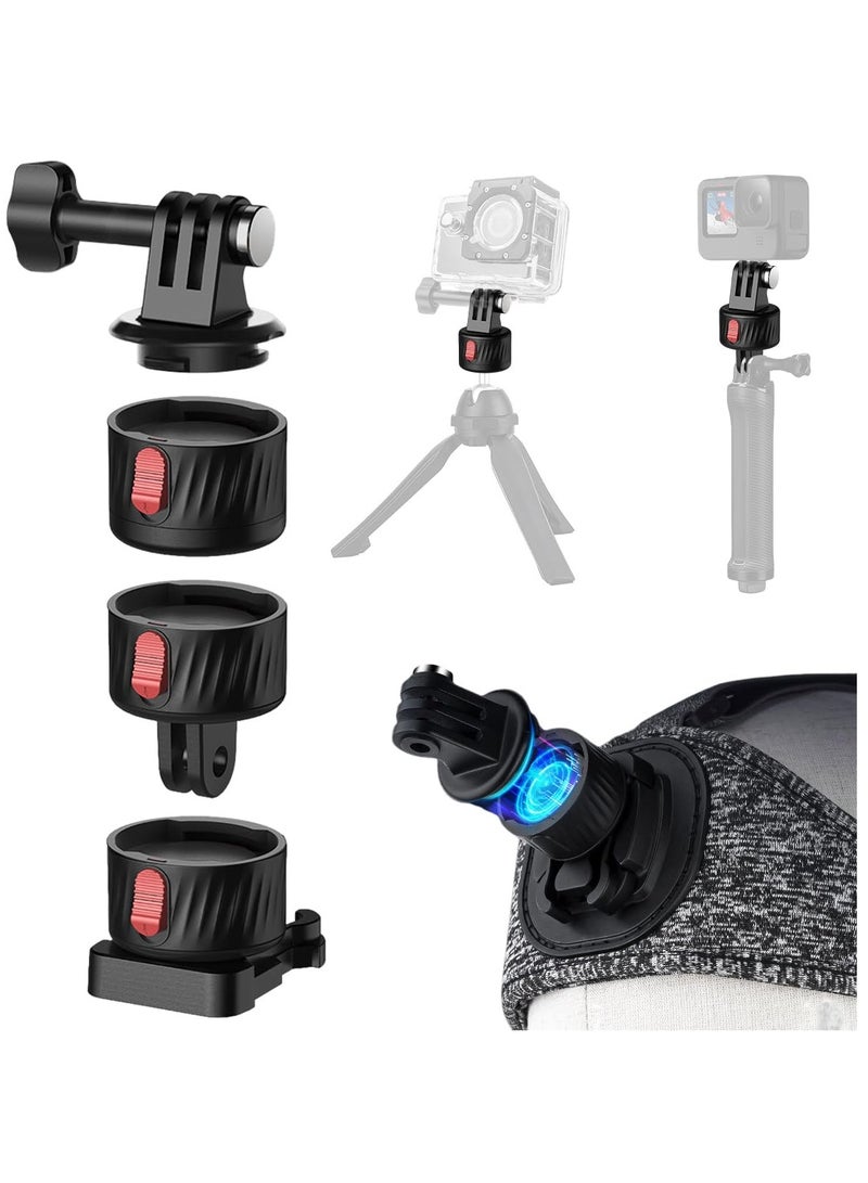 Magnetic Quick Release Adapter for Gopro, 4 in 1 Tripod Mount Accessories, for Bike/Helmet/Clamp Clip Mount/Suction Cup Fit for GoPro Hero 12 11 10 9 8 7 6 5, Black insta360 DJI Action Camera - Image 1