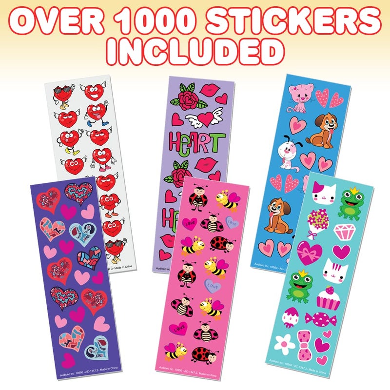 ArtCreativity Valentines Stickers for Kids, 100 Sheets with Over 1,600 Holiday Stickers and Treats, Party Favors for Boys, Girls, and Toddlers, Goodie Bag Fillers - Image 2