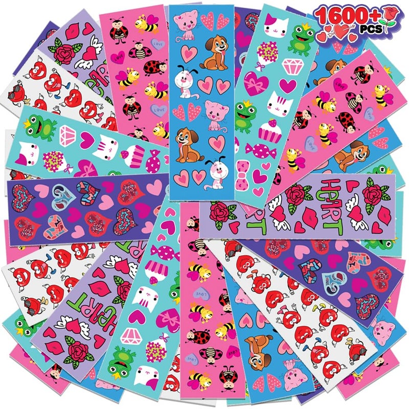 ArtCreativity Valentines Stickers for Kids, 100 Sheets with Over 1,600 Holiday Stickers and Treats, Party Favors for Boys, Girls, and Toddlers, Goodie Bag Fillers - Image 1