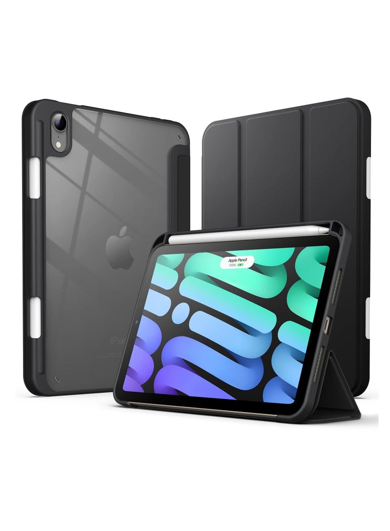 Jetech Case for iPad mini 6 8.3 Inch 2021 Model with Pencil Holder Clear Transparent Back Shell Slim Stand Shockproof Tablet Cover Auto Wake Sleep Black - Image 1