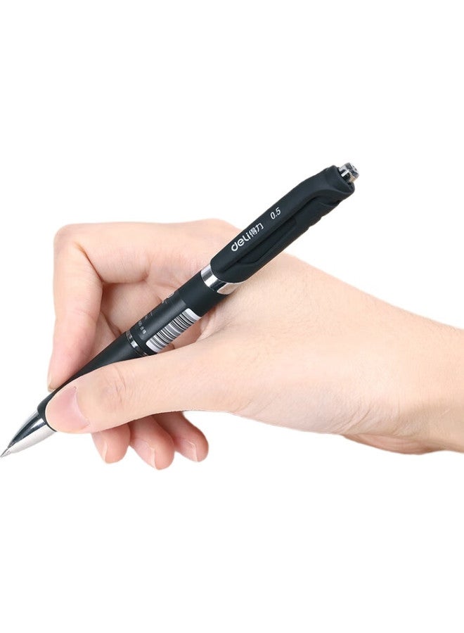 Deli Retractable Gel Pen, 0.5Mm Bullet Tip, Frosted Barrel, For Students And Office Use, Click-Type Pen, Black, 12 Pens/Box, S10 - Image 1