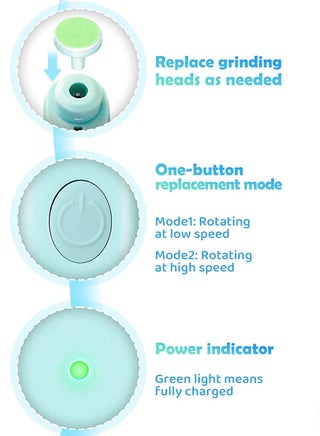 ماكينة تشذيب اظافر كهربائية للاطفال 6 في 1 للاطفال حديثي الولادة واصابع القدم والاصابع بلون ، ازرق - view 5