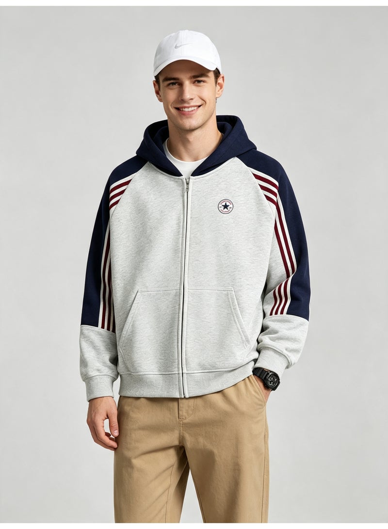 Converse men and women with matching color hooded striped raglan sleeve zipper jacket - Image 3