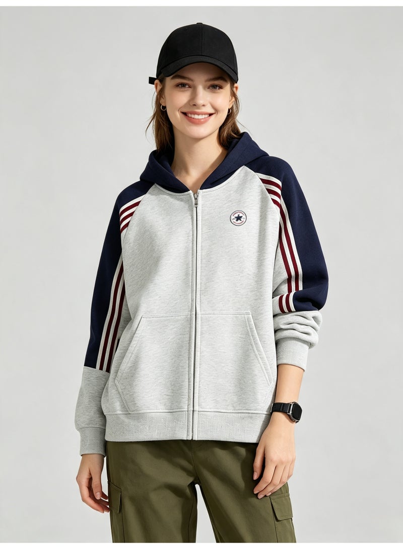 Converse men and women with matching color hooded striped raglan sleeve zipper jacket - Image 5
