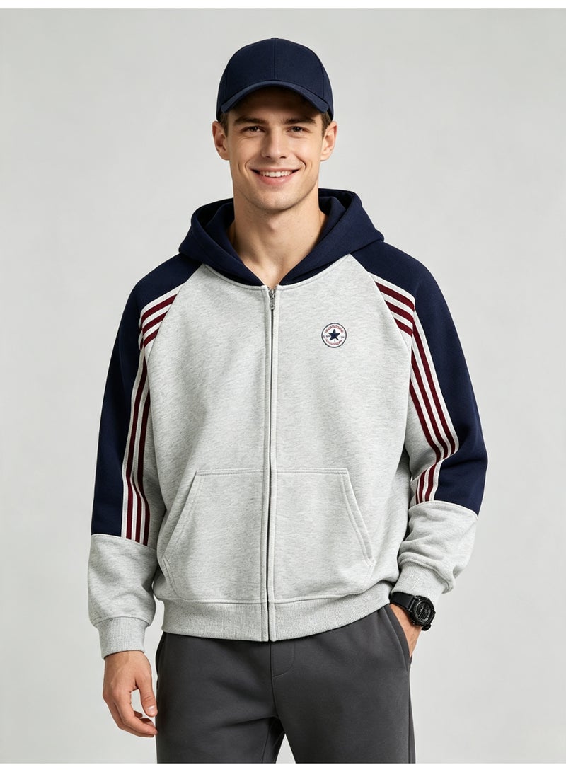 Converse men and women with matching color hooded striped raglan sleeve zipper jacket - Image 2