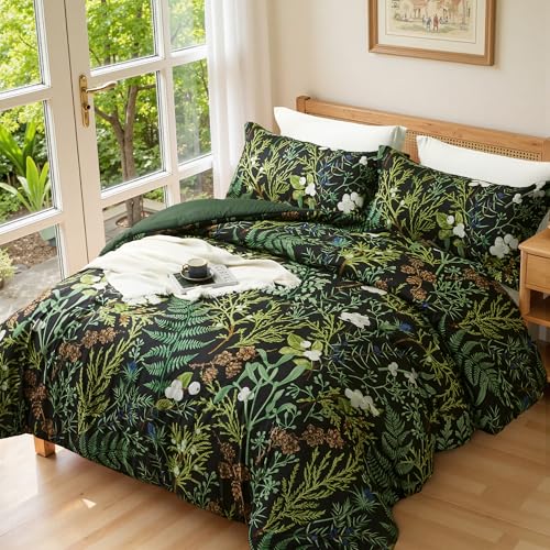 keensoft King Comforter Set - 3 Pieces Botanical Bedding Comforter Set, 1 Soft Green Plant Flowers Comforter (104"x90") and 2 Pillow Shams(20"x36") Ultra-Soft Comfort Suitable for All Seasons - Image 2