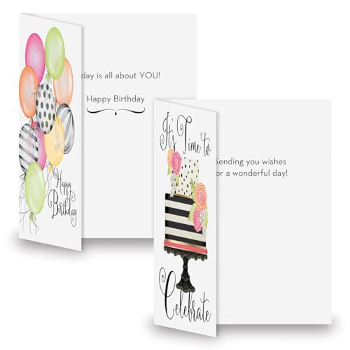 Current Striped Celebration Birthday Cards - Set of 8 (4 designs), Large 5" x 7" Birthday Cards, Sentiments Inside, Envelopes Included - Image 2