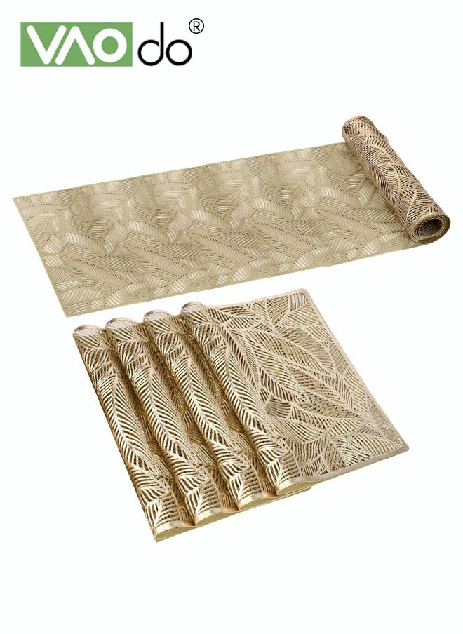 VAOdo 5PCS Placemats and Table Runners Hollow Design Bronzing Solid Color Waterproof Oil-proof Heat-insulated Table Decoration Table Runners 180*35cm Placemats 30*45cm  - Image 2