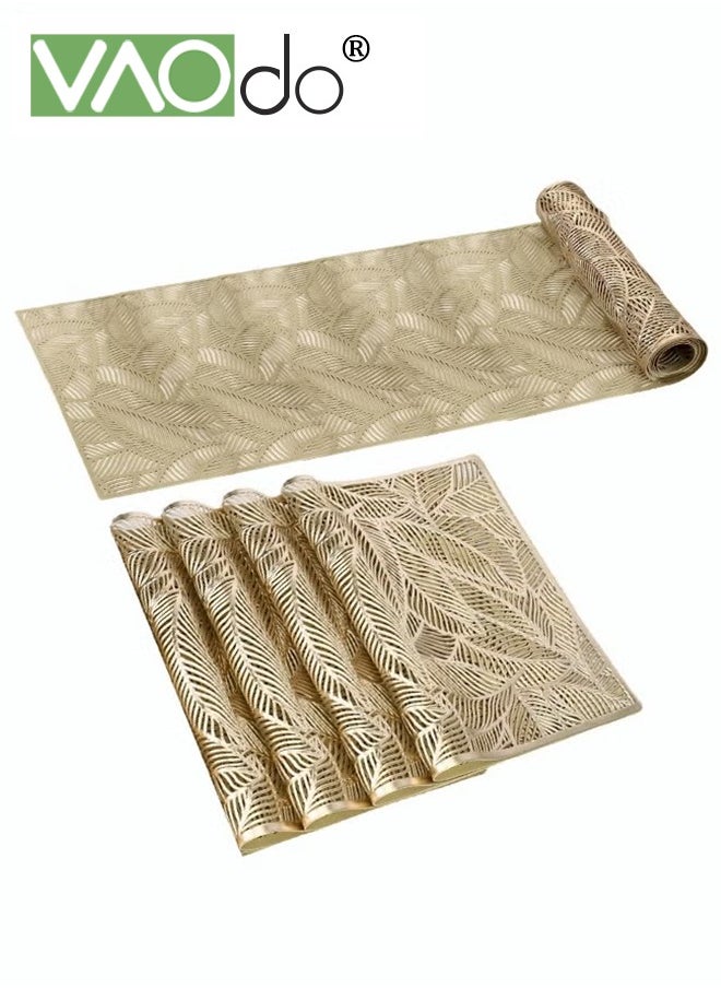 VAOdo 5PCS Placemats and Table Runners Hollow Design Bronzing Solid Color Waterproof Oil-proof Heat-insulated Table Decoration Table Runners 180*35cm Placemats 30*45cm  - Image 1