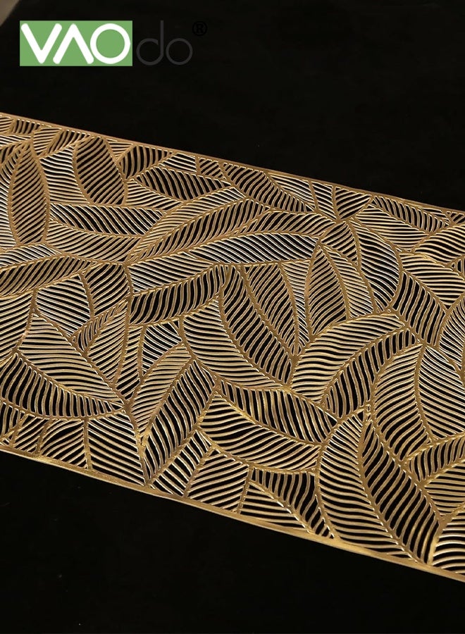 فاو دو مجموعة من 5 قطع من مفارش المائدة والمفارش، مقاومة للحرارة، تصميم مجوف مبتكر، مقاومة للماء، مانعة للانزلاق، قابلة للغسل، مفارش مائدة ووسائد طاولة للزفاف، المآدب، أعياد الميلاد، الحفلات، المطاعم، زينة الطاولات، ذهبية، 180*35 سم - Image 2