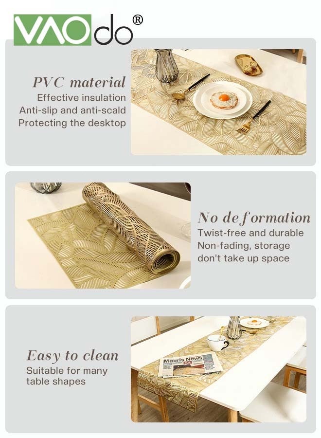 فاو دو مجموعة من 5 قطع من مفارش المائدة والمفارش، مقاومة للحرارة، تصميم مجوف مبتكر، مقاومة للماء، مانعة للانزلاق، قابلة للغسل، مفارش مائدة ووسائد طاولة للزفاف، المآدب، أعياد الميلاد، الحفلات، المطاعم، زينة الطاولات، ذهبية، 180*35 سم - Image 3