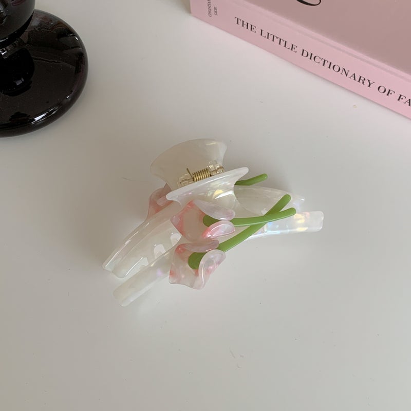 Generic Niche Double-sided Lotus Root Vinegar Hair Clip Shark Clip Handmade Label 3D Double-sided Flower Hair Claw 3735-1-Mermaid Calla acetate grip 