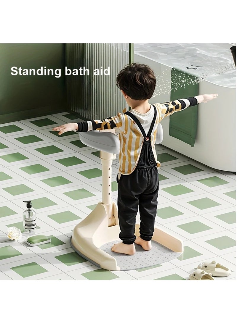 حوض استحمام قائم قابل للتعديل وقابل للطي للأطفال - مساعد استحمام مضاد للانزلاق مع حاجز أمان، بلاستيك متين - مثالي للاستخدام المنزلي، مساعد استحمام للأطفال | تصميم حاجز الأمان | ارتفاع مرن، كاكي - Image 2