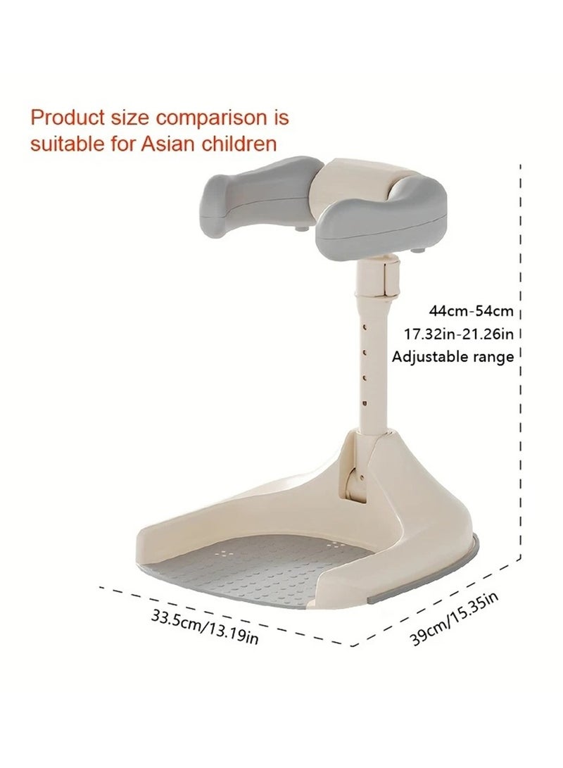 حوض استحمام قائم قابل للتعديل وقابل للطي للأطفال - مساعد استحمام مضاد للانزلاق مع حاجز أمان، بلاستيك متين - مثالي للاستخدام المنزلي، مساعد استحمام للأطفال | تصميم حاجز الأمان | ارتفاع مرن، كاكي - Image 5