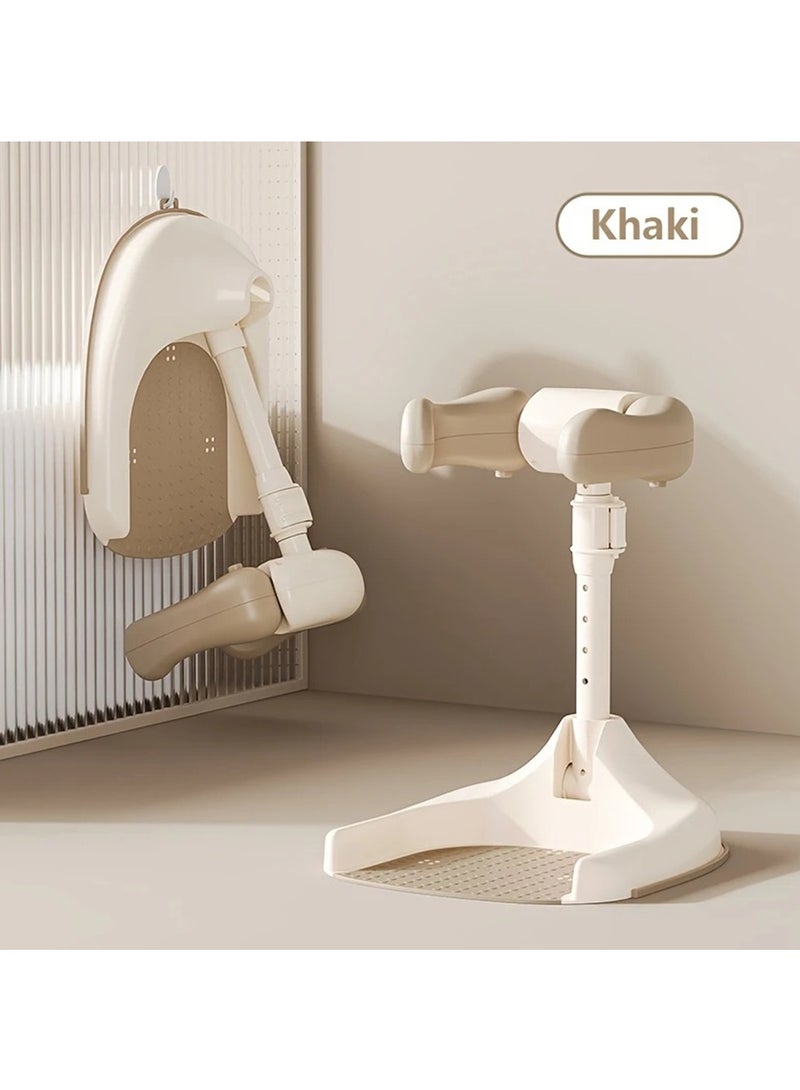 حوض استحمام قائم قابل للتعديل وقابل للطي للأطفال - مساعد استحمام مضاد للانزلاق مع حاجز أمان، بلاستيك متين - مثالي للاستخدام المنزلي، مساعد استحمام للأطفال | تصميم حاجز الأمان | ارتفاع مرن، كاكي - Image 1