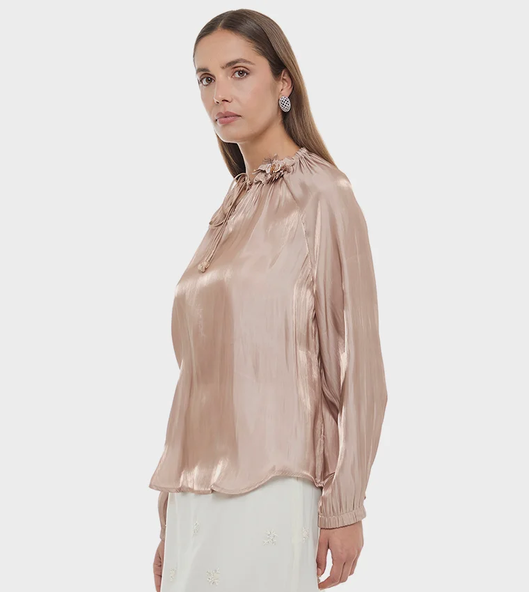 بي سي بي جي BCBG SOLID WOVEN BLOUSE