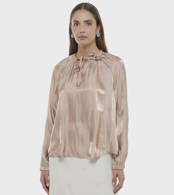 بي سي بي جي BCBG SOLID WOVEN BLOUSE