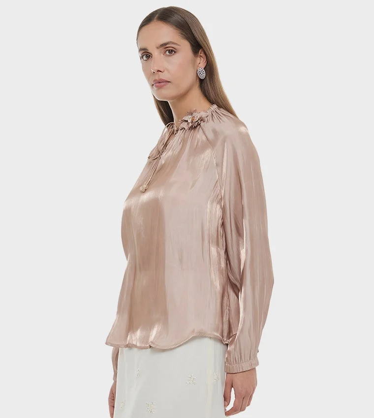 بي سي بي جي BCBG SOLID WOVEN BLOUSE