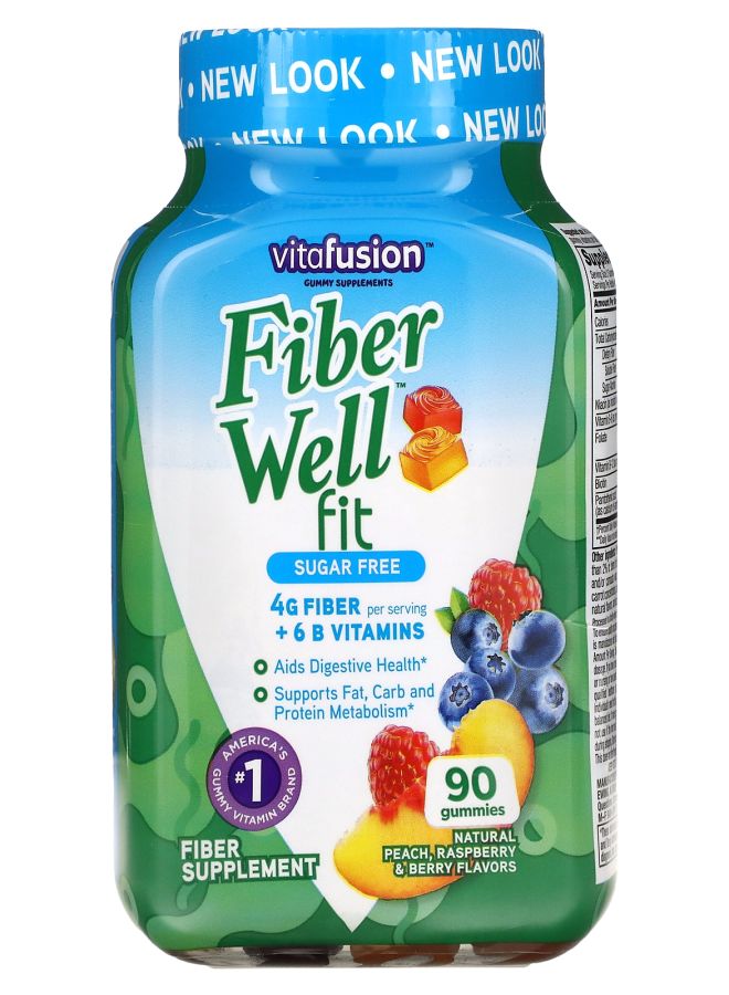 Vitafusion FiberWell Fit Vitamins Sugar Free Natural Peach Raspberry & Berry 90 Gummies