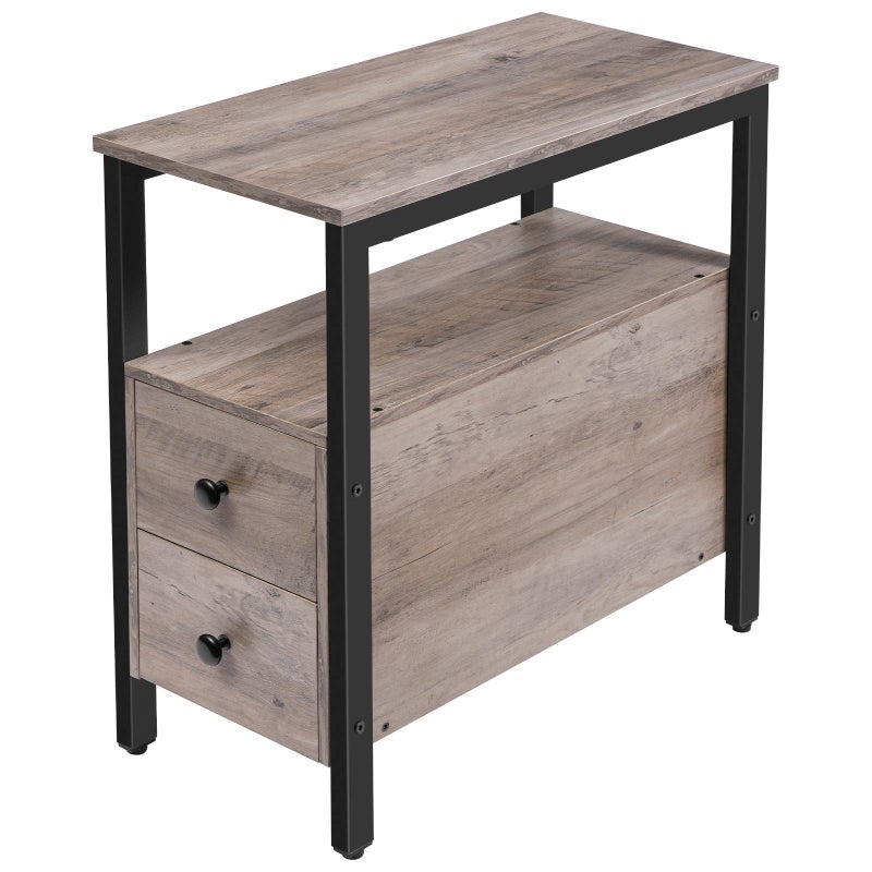 HOOBRO End Table, Narrow Chairside Table with Drawer and Open Storage Shelf, Nightstand for Small Spaces, Stable and Sturdy Construction, Wooden Look Accent Furniture, Greige and Black BG548BZ01G2 - Image 1