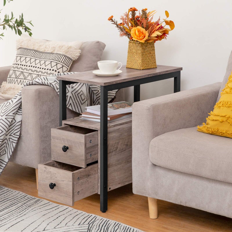 HOOBRO End Table, Narrow Chairside Table with Drawer and Open Storage Shelf, Nightstand for Small Spaces, Stable and Sturdy Construction, Wooden Look Accent Furniture, Greige and Black BG548BZ01G2 - Image 2