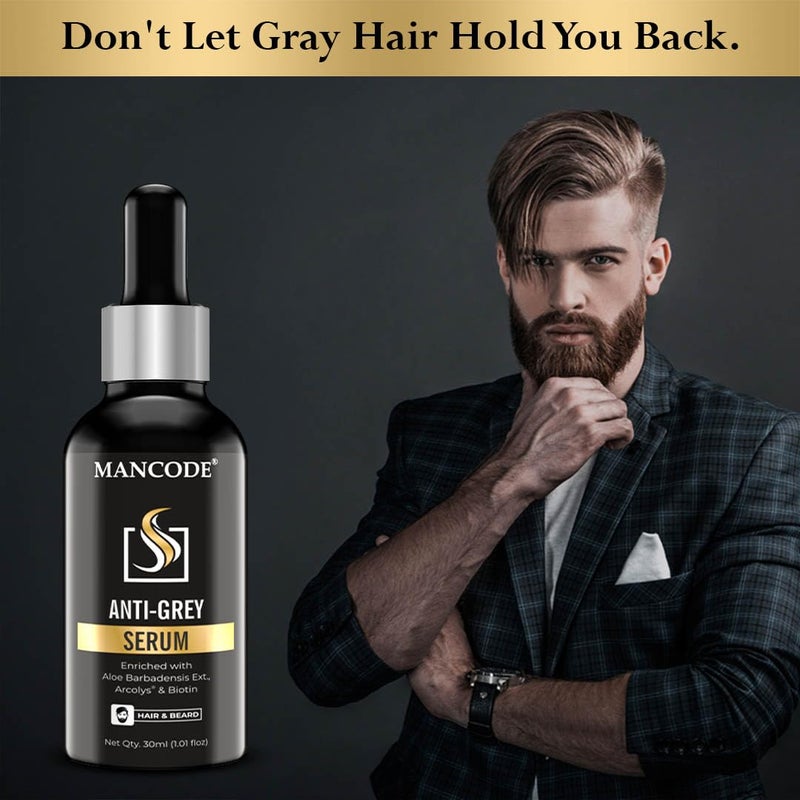 MAN CODE Mancode Anti Grey Serum  Restore Natural Black Color of Grey White Hair  BeardDelay  Reverses GraysStrengthen Hair  Beard Roots Toxin Free For All Hair  Beard Type30ml - Image 3