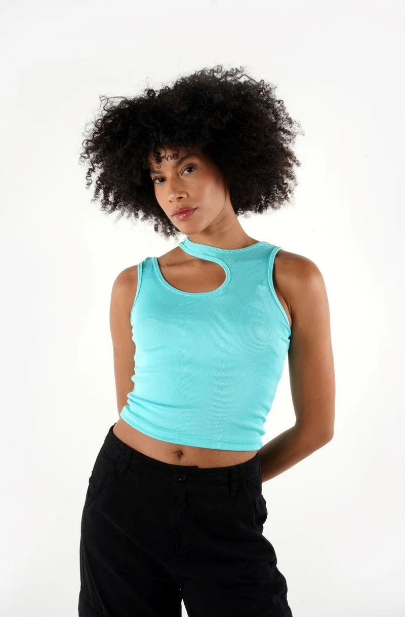 Alexander Gardi Crop Tank Top with Neck Detail (B24-0091)
