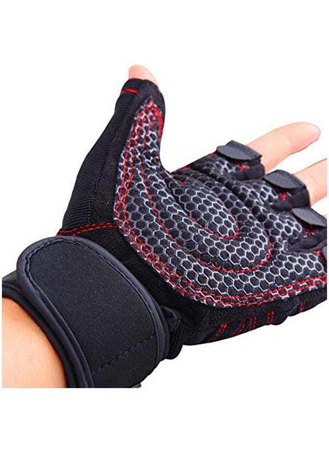 Gonice - Fitness Gloves Gym Weight Lifting Body Building Exercise Workout Half Finger Gloves For Men L, Red - Image 1