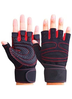 Fitness Gloves Gym Weight Lifting Body Building Exercise Workout Half Finger Gloves For Men L, Red