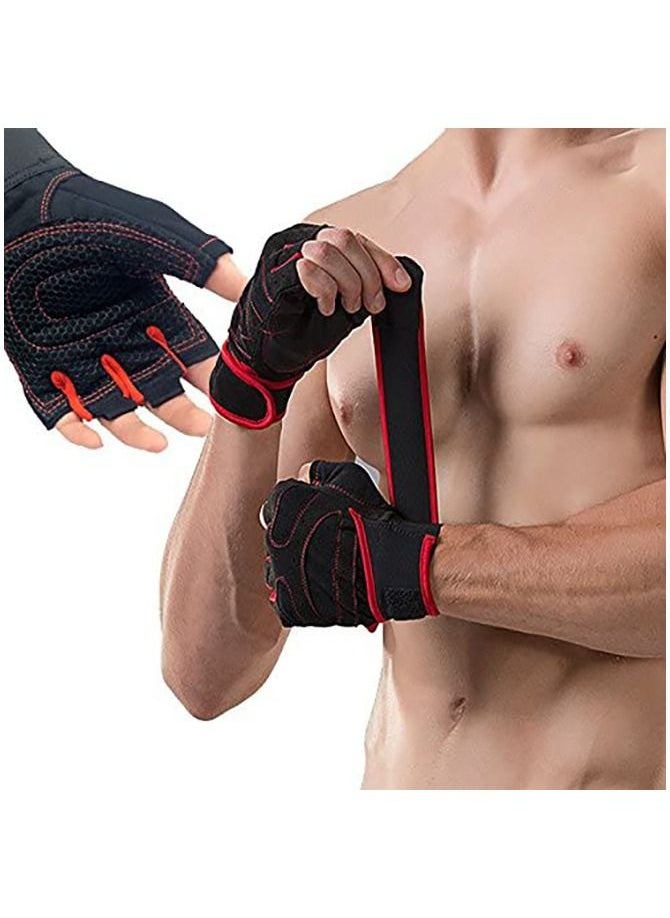 Gonice - Fitness Gloves Gym Weight Lifting Body Building Exercise Workout Half Finger Gloves For Men L, Red - Image 1