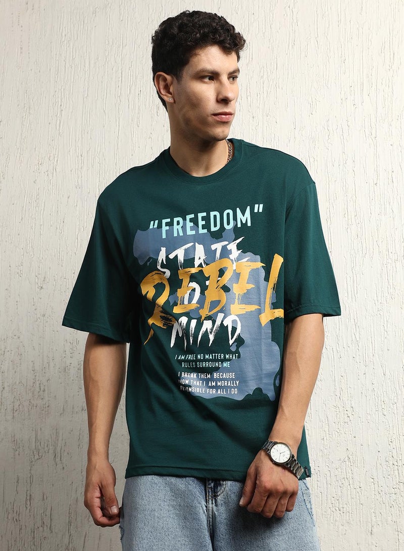 Hubberholme Men's Teal 100% Cotton Printed Relaxed T-Shirt - Image 3