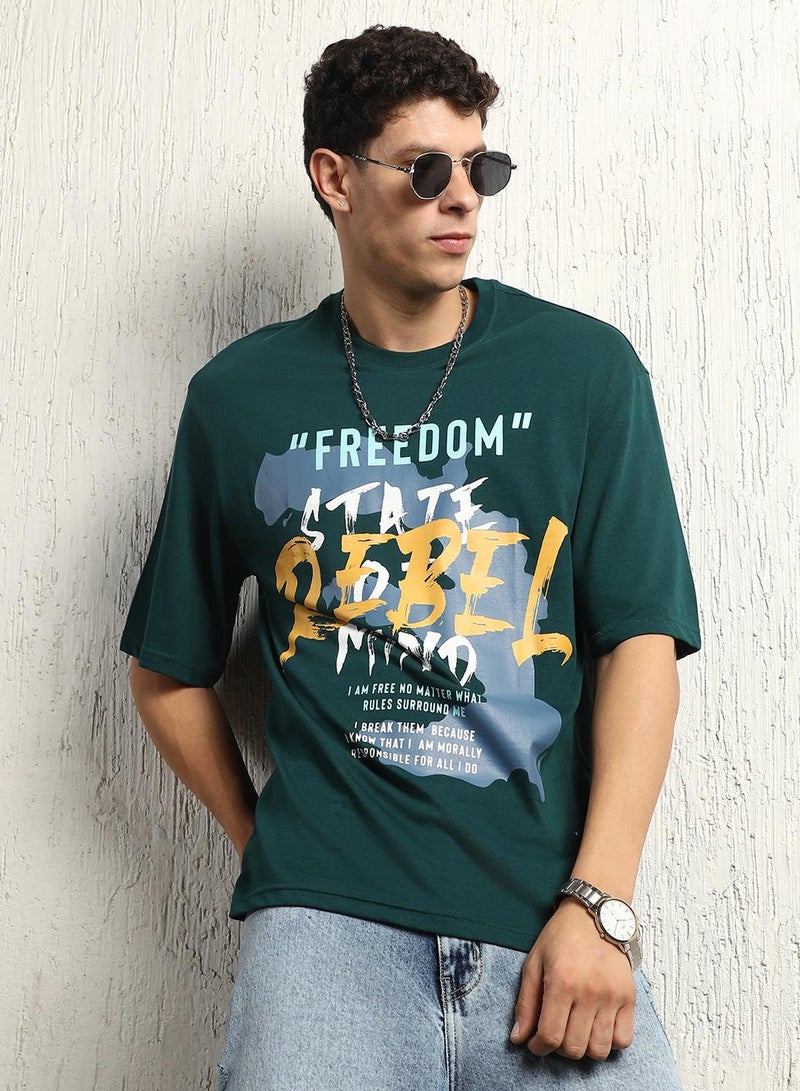 Hubberholme Men's Teal 100% Cotton Printed Relaxed T-Shirt - Image 2