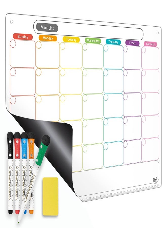Mag-Fancy Magnetic Calendar for Fridge, Dry Erase Whiteboard Monthly Planner, 16.9" x 13", 6-Week Layout, Extra-Thick Full Magnetic Backing, Easy to Clean, Dual-Magnet Fine Tip Markers - Image 1
