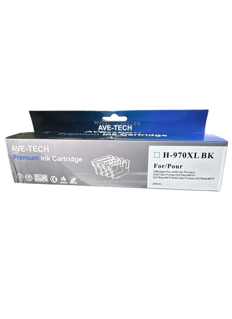 AVE-TECH PREMIUM INK 970XL BLACK / Pages 9200 / For Used In HP / Officejet Pro X451dn/X451dw/X551dw/X476dn/X476dw/X576dw 