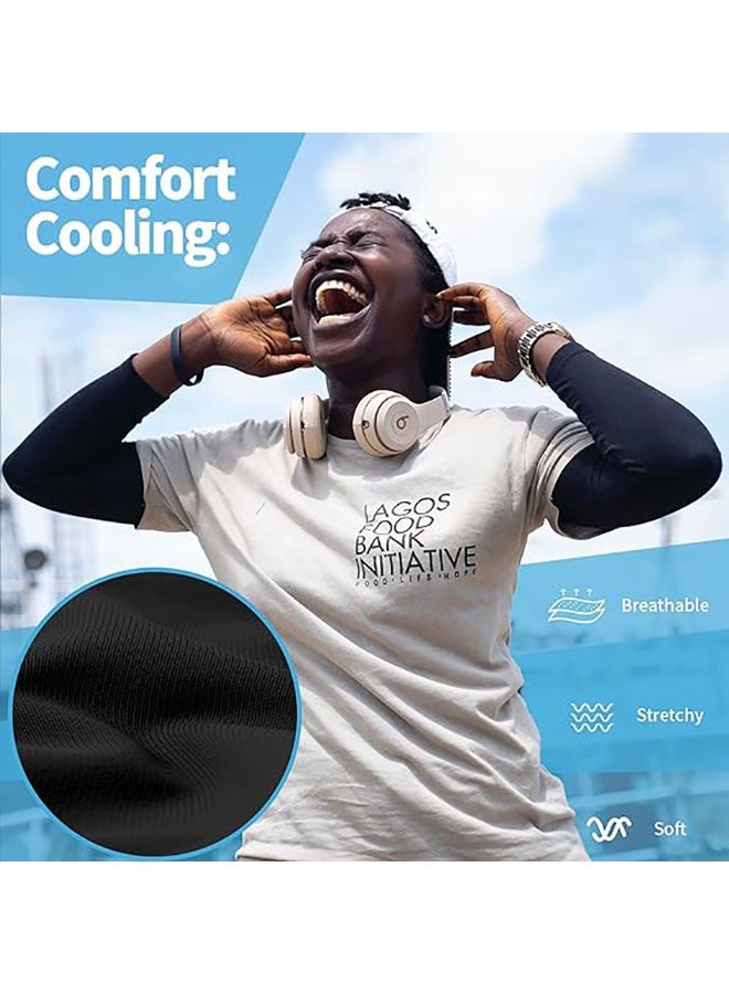 Flushrenic 2 Pieces UV Sun Protection Arm Sleeves  UPF 50 Cooling Sports Sleeve For Men and Women (White+Black) - Image 3