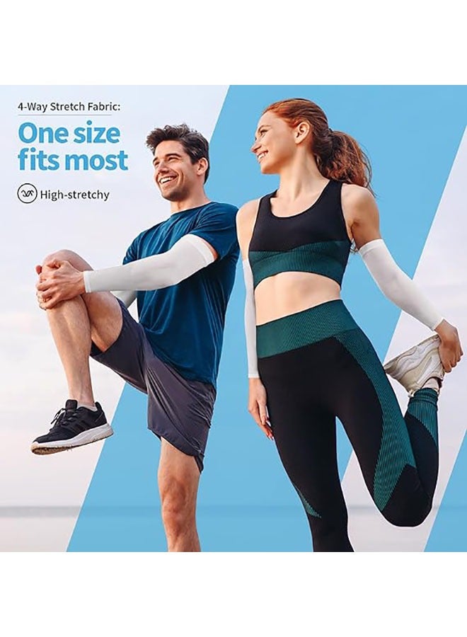 Flushrenic 2 Pieces UV Sun Protection Arm Sleeves  UPF 50 Cooling Sports Sleeve For Men and Women (White+Black) - Image 4