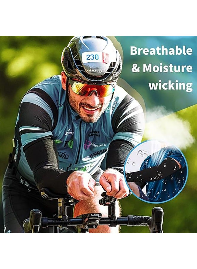 Flushrenic 2 Pieces UV Sun Protection Arm Sleeves  UPF 50 Cooling Sports Sleeve For Men and Women (White+Black) - Image 5