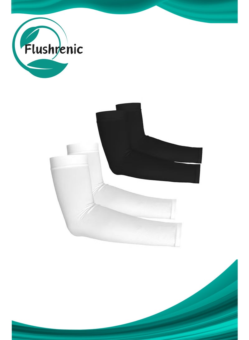 Flushrenic 2 Pieces UV Sun Protection Arm Sleeves  UPF 50 Cooling Sports Sleeve For Men and Women (White+Black) - Image 1