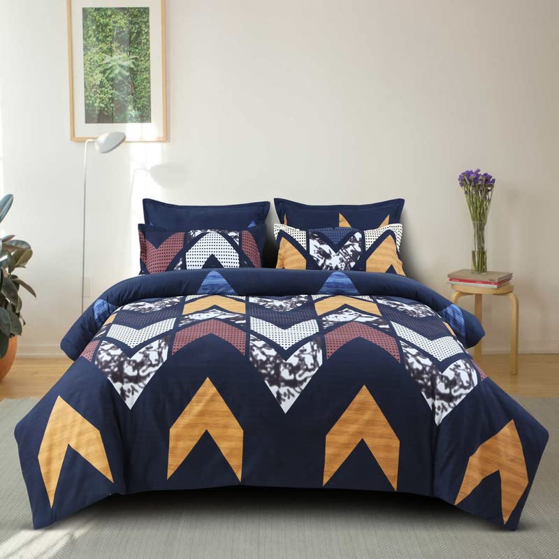 UNIQUE OWL 350TC AC Comforter with Ultra-Soft Microfiber Filling Set King Size Double Bed with 1 Flat Bedsheet Size 90x100 inch 2 Pillow Covers 4 pc Bedding Set Glace Cotton (Blue-Multi)