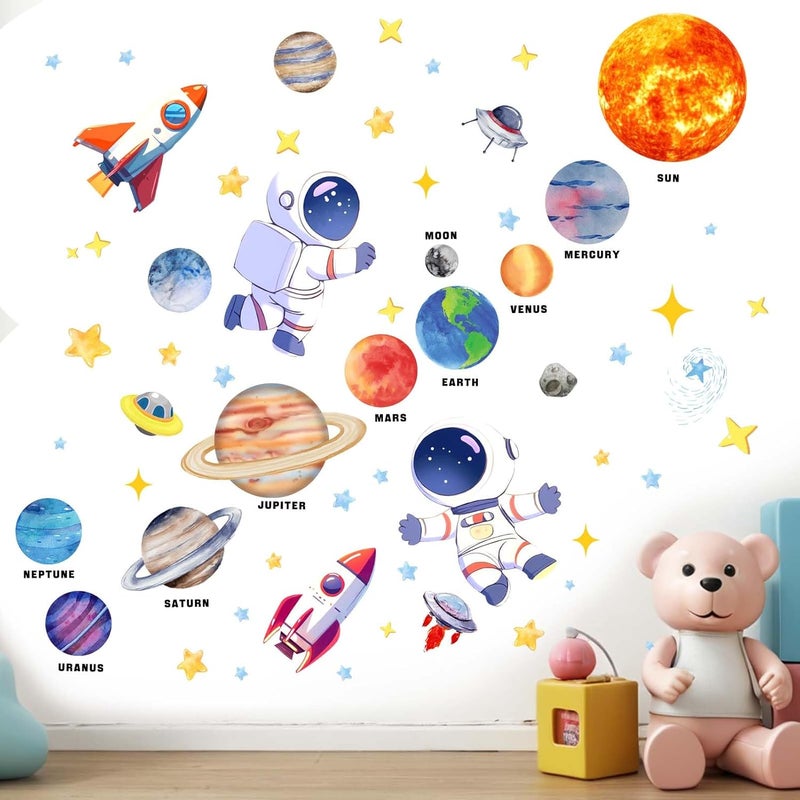 ARS Outer Space Wall Stickers for Kids: Peel and Stick Astronaut Planets Rocket Wall Decals - Wall Decor Art Kids Supplies Ages 1-12 Year - Image 2