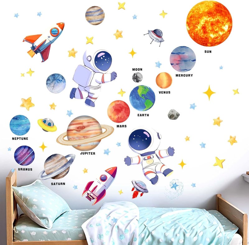 ARS Outer Space Wall Stickers for Kids: Peel and Stick Astronaut Planets Rocket Wall Decals - Wall Decor Art Kids Supplies Ages 1-12 Year - Image 4