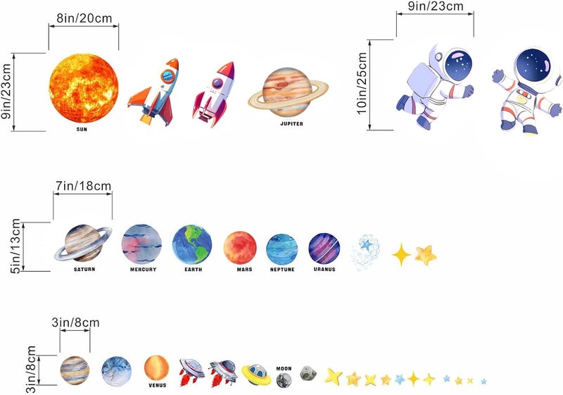 ARS Outer Space Wall Stickers for Kids: Peel and Stick Astronaut Planets Rocket Wall Decals - Wall Decor Art Kids Supplies Ages 1-12 Year - Image 3