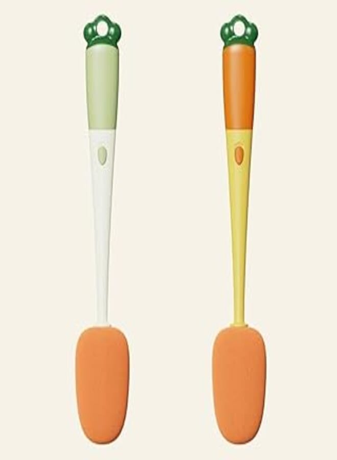 Complete Baby Bottle Cleaning Kit: 3 in 1 Brushes with Sponge (Pack of 2) - Cup Lid Bottle Cleaner - Extended Handle Cup Brush for Water Bottles and Cups