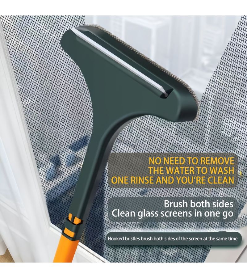 2 In 1 Double Sided Window Screen Cleaning Brush With Scraper And Long Handle Yellow Handle Dry And Wet Glass Cleaner For Home Car And Hotel Use Multifunctional Household Cleaning Tool - Image 4