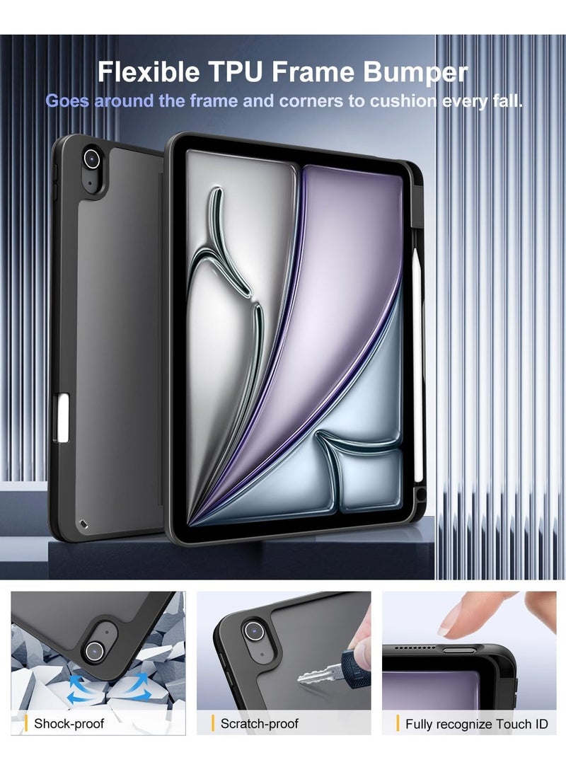 DUSALA Case for iPad Air 11 Inch (M3/M2-2025/2024) with Pencil Holder, iPad Air 5th/4th Generation Case (2022/2020) 10.9 Inch, Slim Protective Cover with Clear Back, Auto Wake/Sleep, (Black) - Image 3