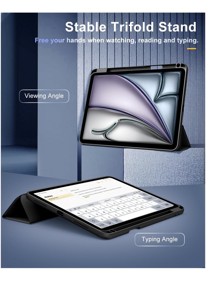 DUSALA Case for iPad Air 11 Inch (M3/M2-2025/2024) with Pencil Holder, iPad Air 5th/4th Generation Case (2022/2020) 10.9 Inch, Slim Protective Cover with Clear Back, Auto Wake/Sleep, (Black) - Image 4