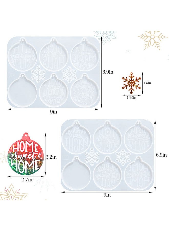 Sakolla Christmas Resin Molds 2 Pack Christmas Silicone Molds Ornaments Resin Molds Round Shape Lettered Pendant For Epoxy Resin Casting Diy Jewelry Keychain Snowflakes Crafts - Image 2