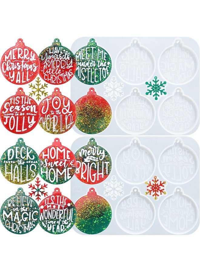 Sakolla Christmas Resin Molds 2 Pack Christmas Silicone Molds Ornaments Resin Molds Round Shape Lettered Pendant For Epoxy Resin Casting Diy Jewelry Keychain Snowflakes Crafts - Image 1